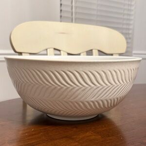 Crate & Barrel Cream Textured Fern Large Ceramic Mixing Bowl